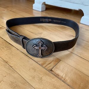 Nocona Brown Leather Belt Cross Buckle Size Large
